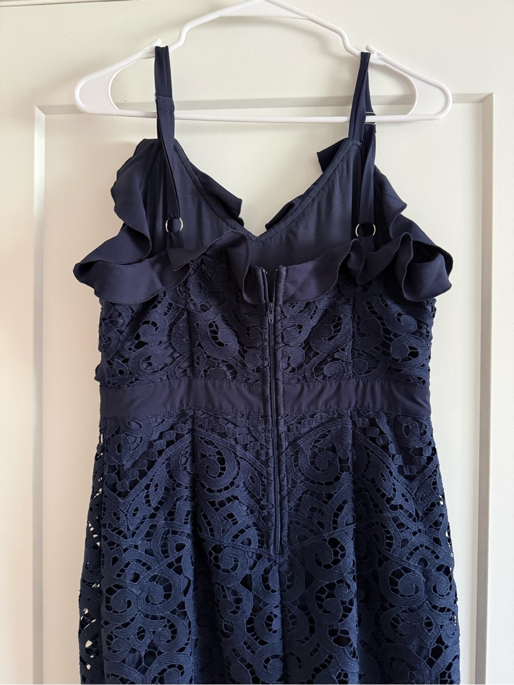 Navy Lace Midi Dress with Ruffle Straps - Women - Picture 4 of 4